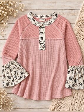 POL Darling Mischief Top Pink Mixed Fabrics NWOT Size Small